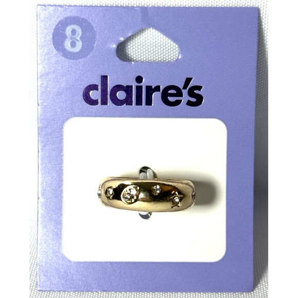 Claire's Gold-Tone Band Ring With Rhinestones NWT Sz 8 - Picture 1 of 3